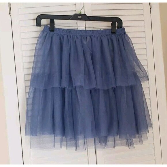 NEW FREE PEOPLE INTIMATELY CARRIE TULLE HALF SLIP RUFFLE BLUE SKIRT  SZ XSMALL - Picture 2 of 6